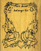 Hearts & Flowers Bookplate rubber stamp